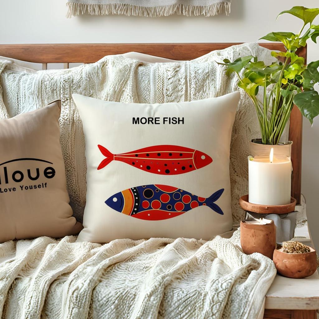 Sea Theme Fish Pillow Covers Coastal Throw Pillowcases Tropical Ocean Theme Beach Cushion Covers ,4 Pack