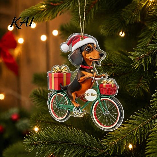 Unique Holiday Gifts for Dachshund Owners Christmas Ornaments, 2D Flat Dog Themed Acrylic Xmas Ornaments Tree Hanging Decoration Car Rearview Mirror,