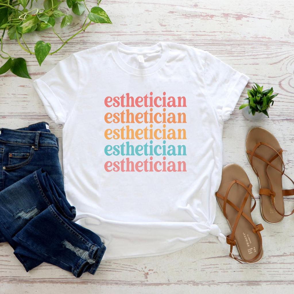 Retro Vintage Esthetician T-shirt Cosmetology Beautician Shirt Makeup Artist Beauty Skincare Beauty Salon Tee Women Tshirts Tops