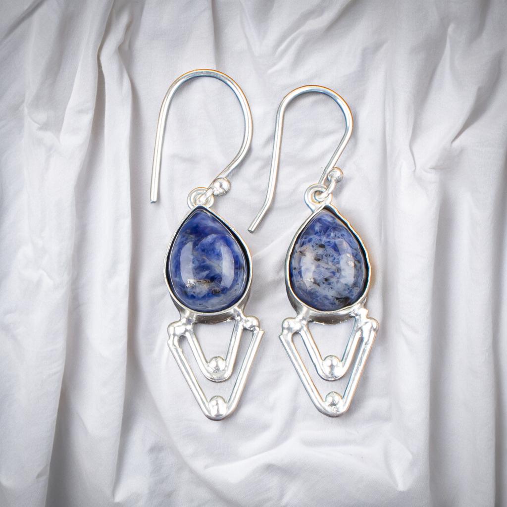 925 Sterling Silver Sodalite Gemstone Stylish Jewelry Earrings For Anniversary EE-39-29
