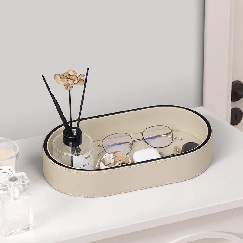 

Leather Desktop Storage Box Key Plate Dice Wallet Coins Tray Jewelry Cosmetic Organizer Box Home Living Room Decoration