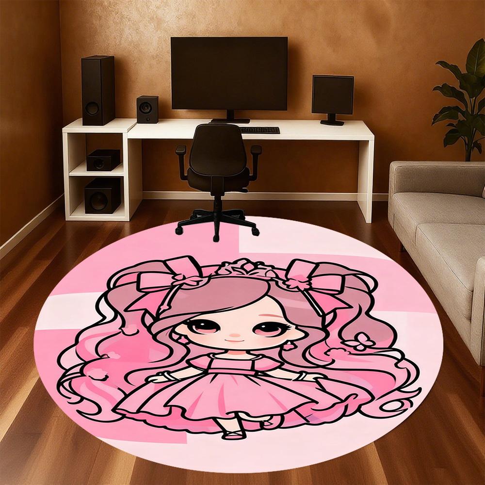 1PC Pink Princess Round Chair mat Area Rug - Non-Slip, Floor Mat for Office, Bedroom, and Indoor Decor -Gift D1127274