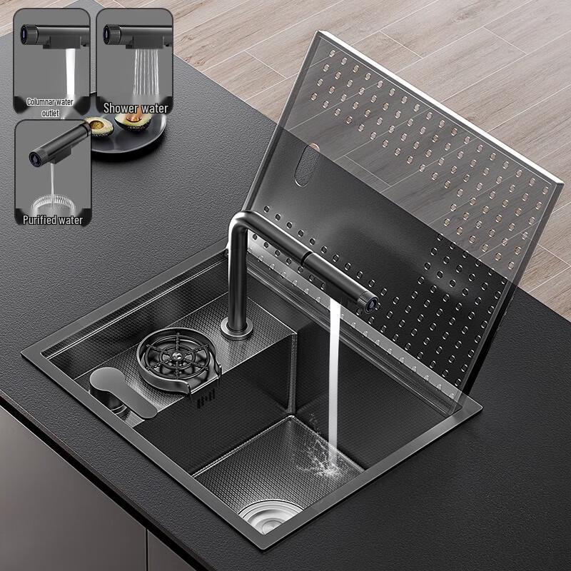 Diannan Stainless Steel Kitchen Sink Set with Pull-Out Faucet and Cup Washer