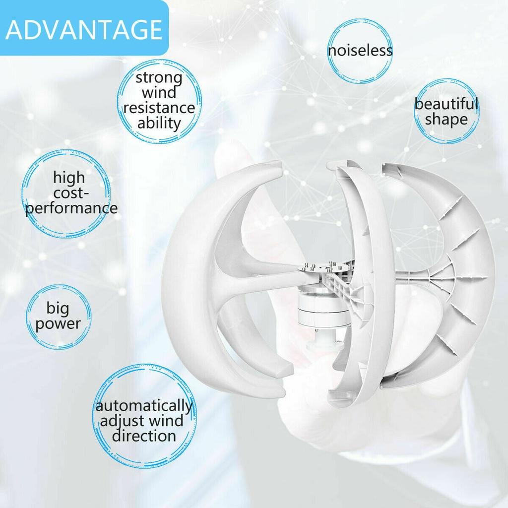 1600W 5 Blades White Wind Turbine Generators Vertical Axis Controller Lanterns