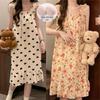 Women's Summer Retro Camisole Pajama Dress with Built-in Bra, Sweet Style, Versatile for Outdoor and Home Wear.