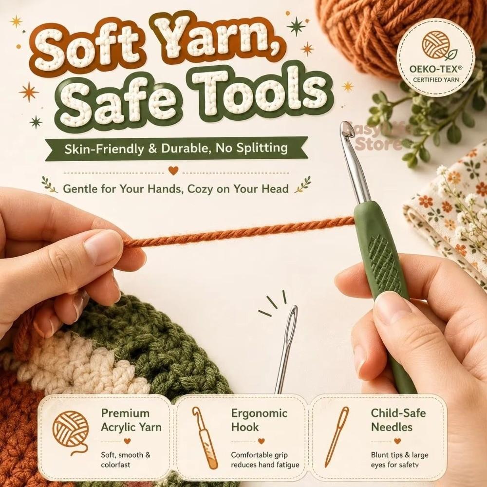 With Step-by-Step Guide Hood Hat Crochet Kit Animal Hood Hat Crochet Kit  for Adults&Kids Gift