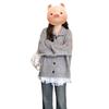 2025 Korean Style Grey Knit Turn-Down Collar Cardigan for Women