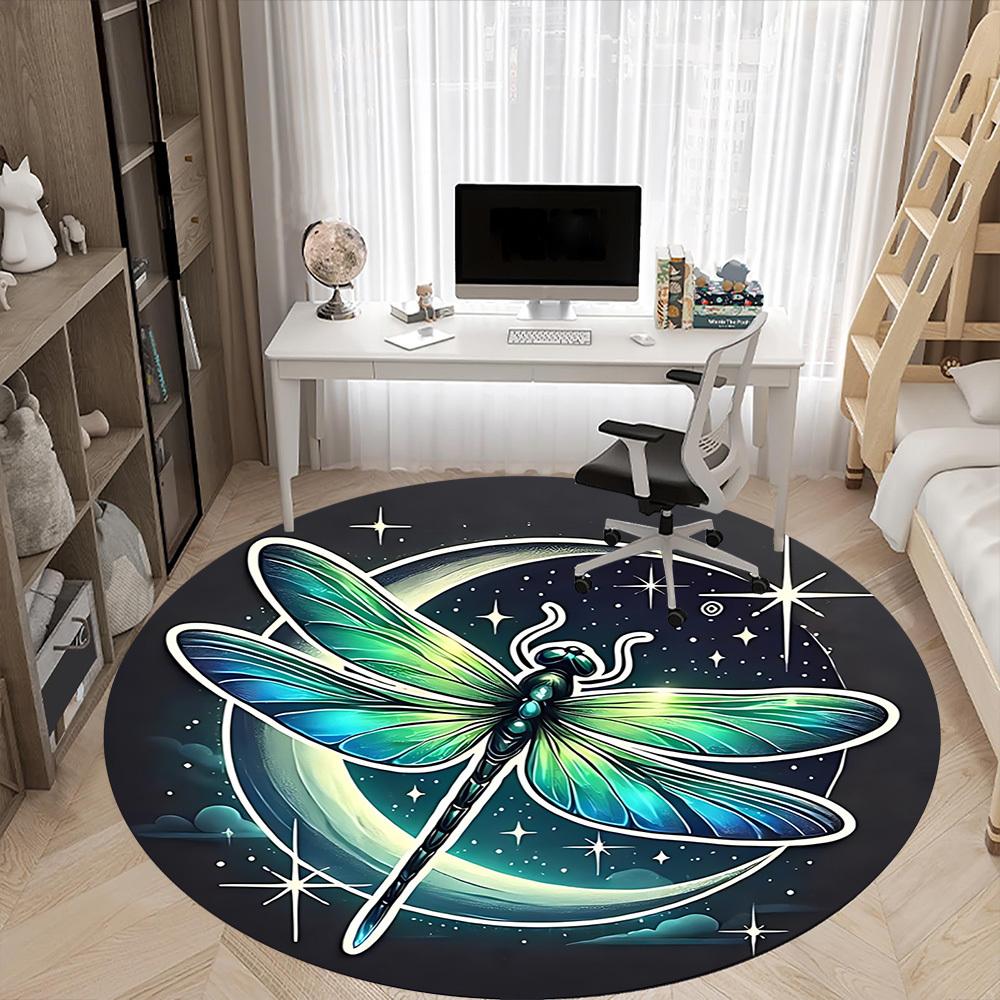 1PC Dragonfly Crescent Office Round Area Rug, Indoor Mat Suitable ForOffice, Under Office Chairs Bedroom Living Room Home Decor, Room Deco, D072