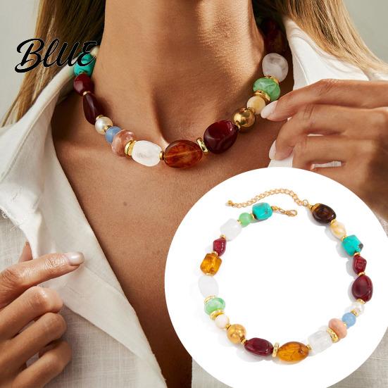 Casual Vacation Necklace Bohemian Necklace Colorful Resin Beaded Choker Retro