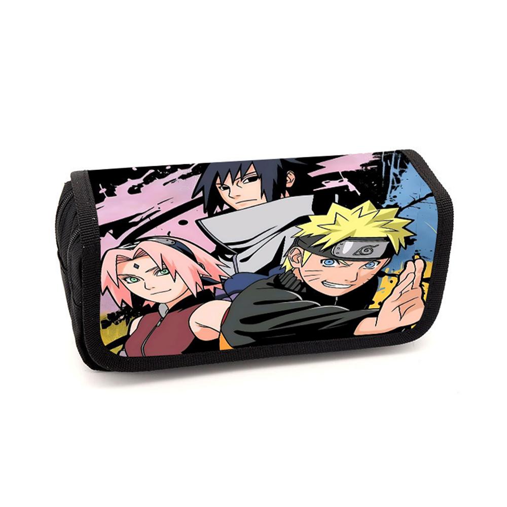 NARUTO Cartoon Anime Pencil Box Double Layer Flip Pen Case Lightweight Stationery for Kids School Daily Use,Boys&Girls Ages 5-11