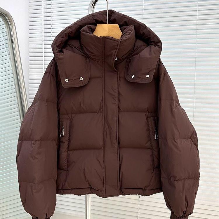 

Женская куртка с капюшоном на пуху и хлопковой подкладке, осенне-зимний модный тренд, универсальная, тонкая и теплая, короткая куртка на хлопковой подкладке для женщин M кофейный