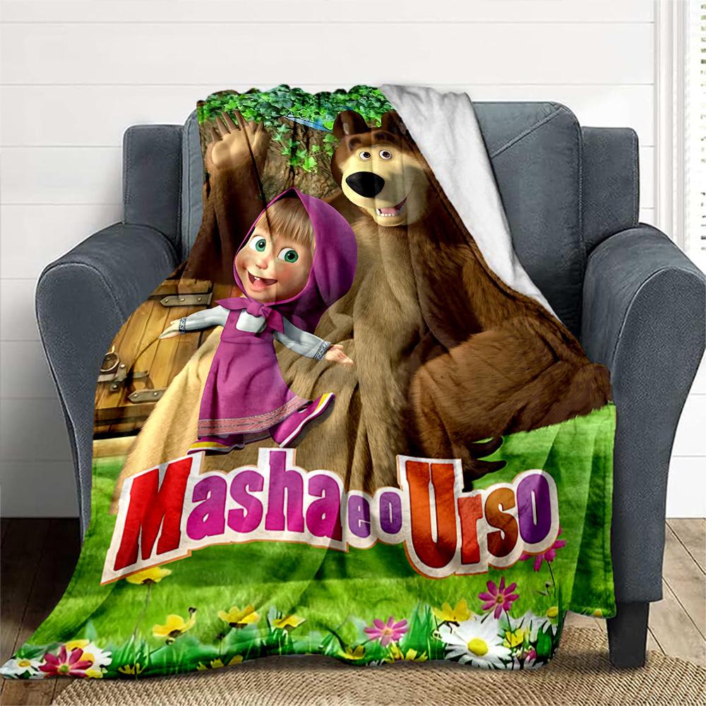 1pc Masha Bear Outdoor Blanket Lightweight Flannel, Soft & Warm, All-Season Use for Sofa, Outdoor, Camping, Living Room, Office137