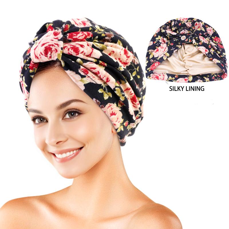 Neuer Turban mit Blumenmuster, plissiert, Beanie mit Knoten, elastisches Stirnband, lässige Kopfbedeckung, elegante Damen-Chemo-Kappe, Bandana-Kopfbedeckung