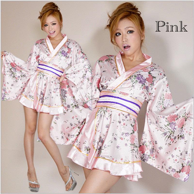 

Women s Traditional Japanese Yukata Kimono Cosplay Set One Size розовый