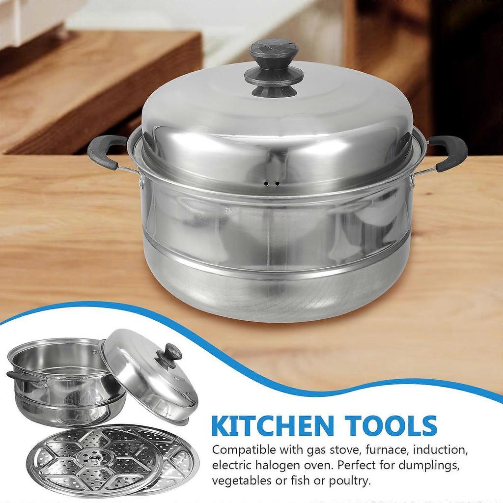 1Pc Stainless Steel Steam Pot Double-layered Food Steamer Stockpot Soup Pot