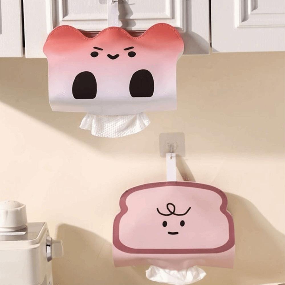 Cute PU Leather Hanging Tissue Bag Cartoon Waterproof Portable Tissue Pouch Oil Proof Large Capacity Tissue Storage Bag Home Use