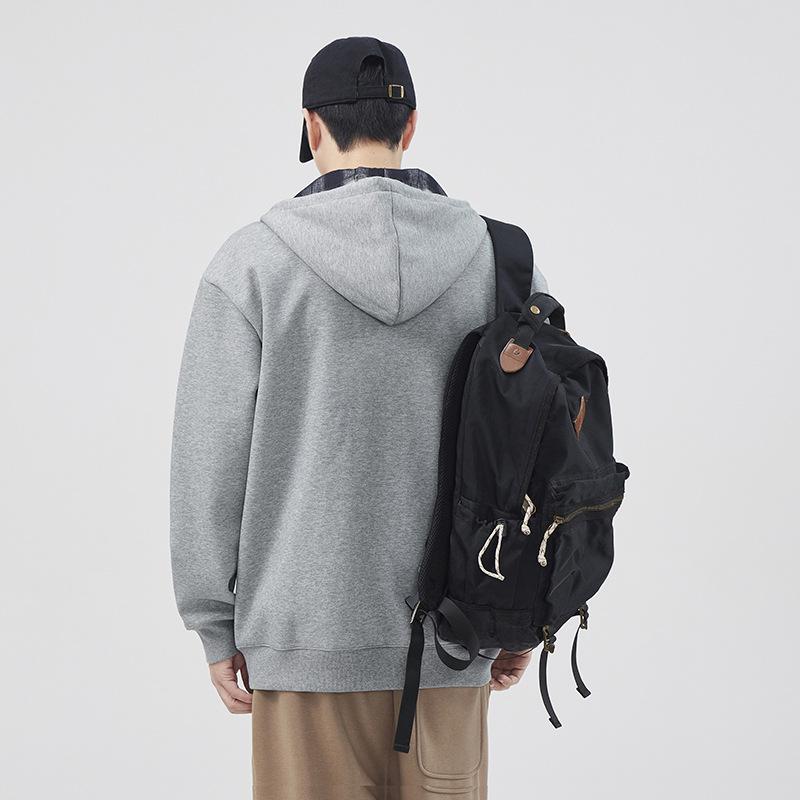 American Trendy Brand Heavy Plaid Hooded Cardigan Sweater Men'S Loose Zipper Shirt Flower Gray Jacket