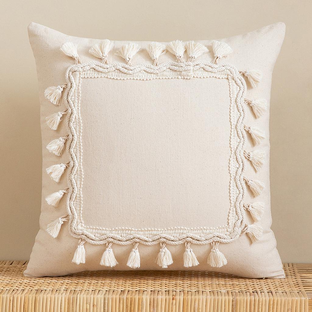 30x50cm 45x45cm Tassel White Throw Pillow Cover Cotton Linen Farmhouse Lumbar Pillowcase Indoor Outdoor Decorative Cushion Cover