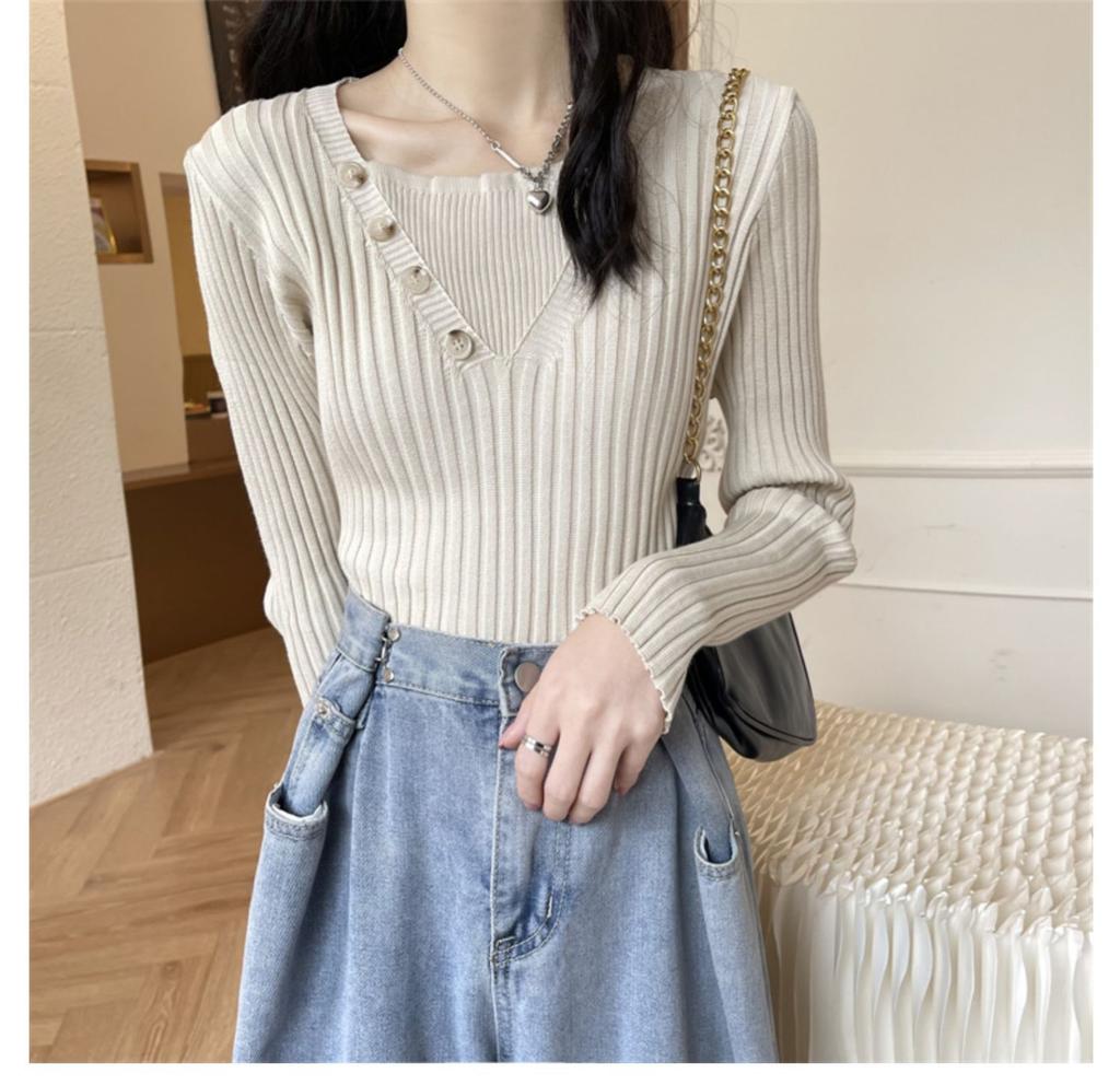 Fake two-piece knitted sweater women's autumn and winter 2025 new slim-fit versatile gentle wind square neck sweater