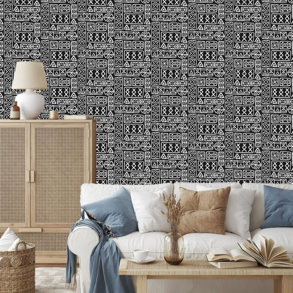 Polynesian Geometric Pattern Graphite Wallpaper 50x1000