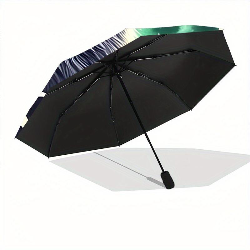 1pc Moon Wolf Compact Travel Umbrella, Automatic Folding Lightweight Windproof 8-Bone Reinforced Design,012130
