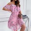 Fashion Women's One-Line Neck Tube Top Short Sleeve Off Shoulder Casual Dress