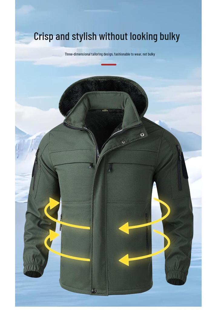 Men's Fleece-Lined Winter Workwear Set: Durable, Dirt-Resistant, Cold-Proof Clothing for Outdoor Construction.