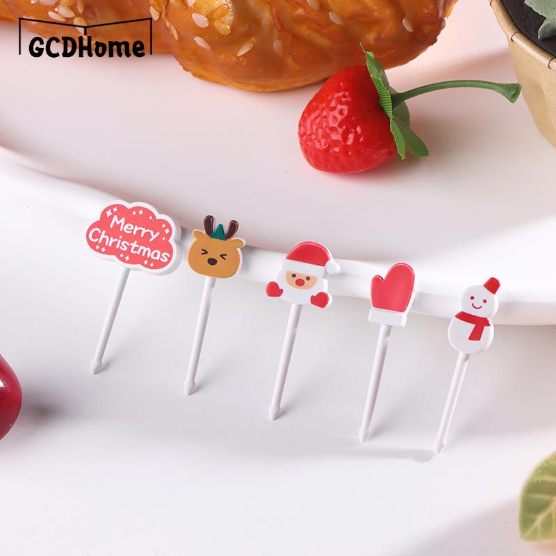 Merry Christmas Animal Fruit Fork Food Grade Plastic Mini Cartoon Kids Cake Fruit Toothpick Bento Lunch Bento Party Decoration