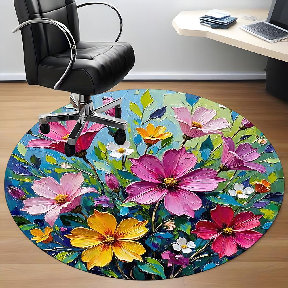 1 Stück Blumiges Bouquet Büro Runder Teppich, Indoor-Matte Geeignet Für Büro, Unter Bürostühlen Schlafzimmer Wohnzimmer Heimdekoration, Raumdeko D154