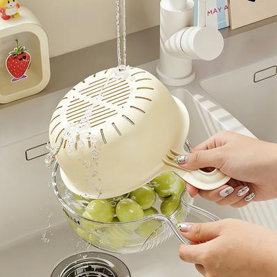 Drain Basket Double-Layer Vegetable Sink with Handle Fruit Bowl Comfortable Grip Strainer for Kitchen