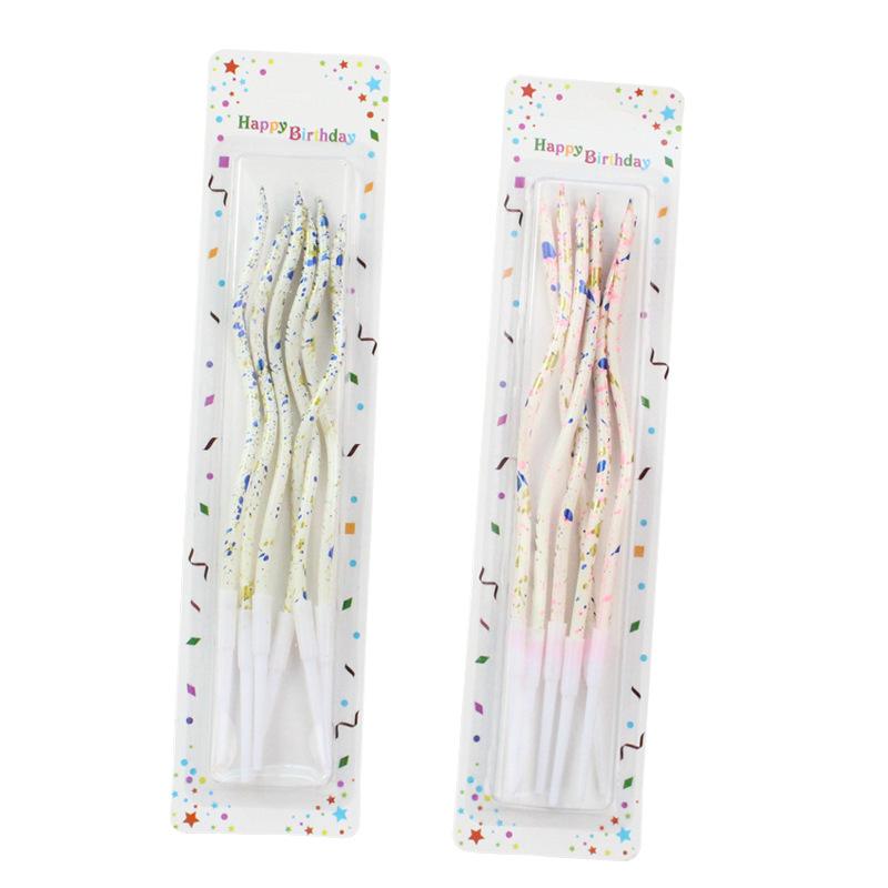 Neuer Stil Besprenkelte Goldkuchen-Dekoration Kurve Saugkarte 6 Kerzen Kreative Party Gebogene Spiral-Kunstkerzen