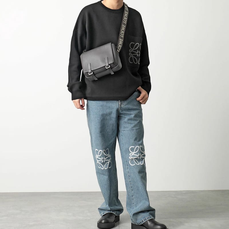 LOEWE Military Messenger Bag In Supple Smooth Calfskin And Jacquard Xs Dark Grey B553A72X27-1220