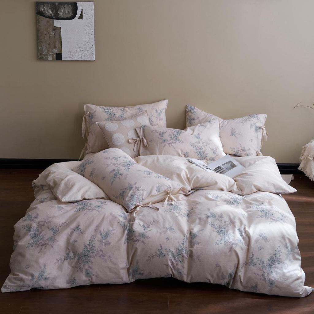 New 2026 A-Class Cotton Linen Digital Print 4-Piece Bedding Set: Fitted Sheet, Duvet Cover, Bed Sheet