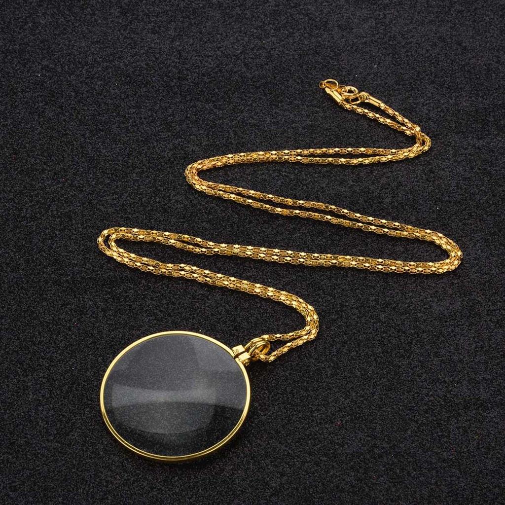 5X Magnifier Monocle Lens Necklace Magnifying Glass Loupe (Gold)