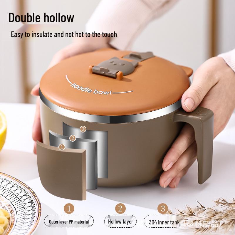 Large Capacity Japanese Style 304 Stainless Steel Insulated Noodle & Rice Bowl with Drain for Students & Office Workers