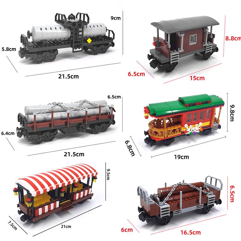 Creative Technica Ideas City Christmas Retro Sightseeing Carriage Tank Car Train Moc Railway Express Bricks Building Blocks Toys