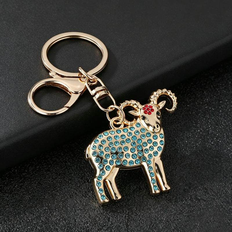 Golden Bighorn Sheep Rhinestone Inlaid Keychain Sturdy Clasp Lightweight Key Ring for Car Key Purse Bag Ornament