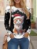 Neues Damen-T-Shirt mit 3D-Druck, Grafiken im Weihnachtsstil, lange Ärmel, lustiger Rundhalsausschnitt, normale Passform, Frühling/Herbst, dünnes Sweatshirt