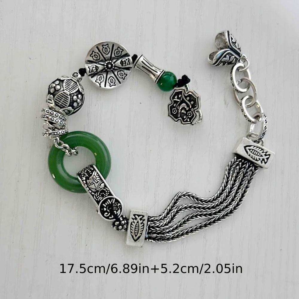 New Chinese Style Retro Beaded Bracelet Aesthetic Green Bangle Auspicious Occasions