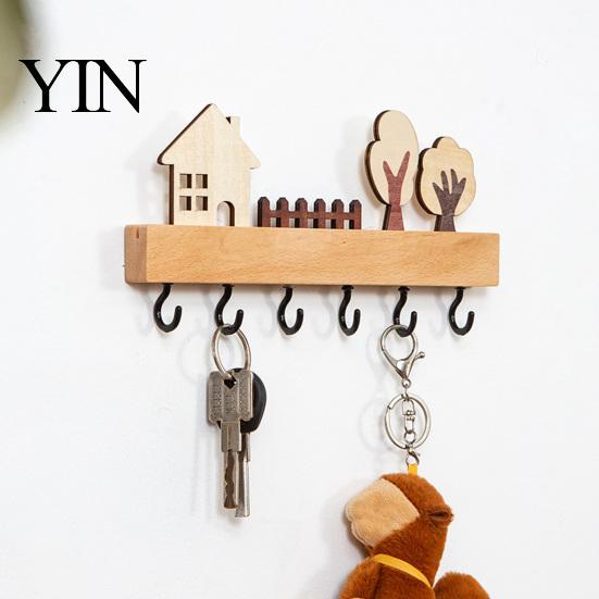 Heavy Duty Key Hanger Wooden Holder, Solid Wood Organizer with 6 Hooks, Modern Kitchen Tool Wall Mounted for Entryway And Office Storage