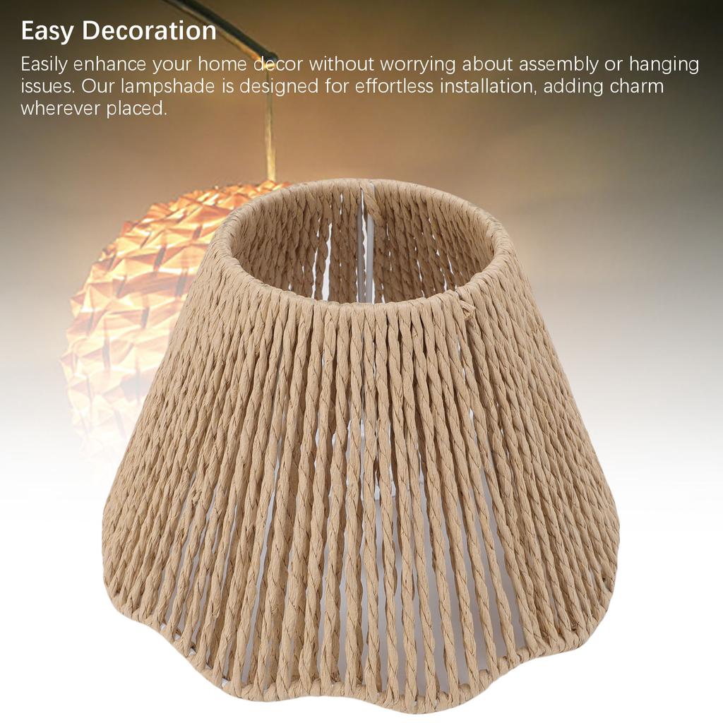 Seilgewebter Schreibtischlampenschirm E27 E14 Dekorativer Wellensaum Lampenschirm für Küche Schlafzimmer Café