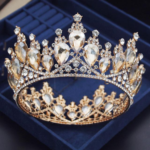 Baroque Water Drop Ab Crystal Wedding Crown Royal Queen Prom Bride Diadem Pageant Circle Tiaras Headdress Wedding Hair Jewelry