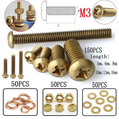 300pcs M3 Brass Phillips Pan Head Screws Bolt & Hex Nuts Washers Assortment