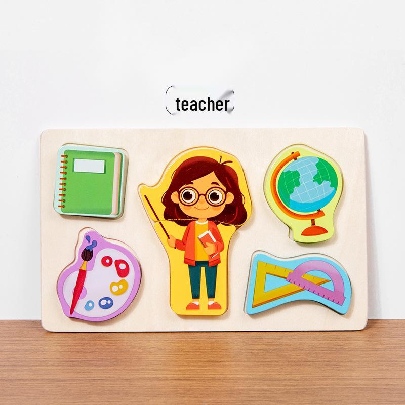 3D Geometric Character Profession Wooden Puzzle: Interactive Educational Cognitive Toy for Early Learning
