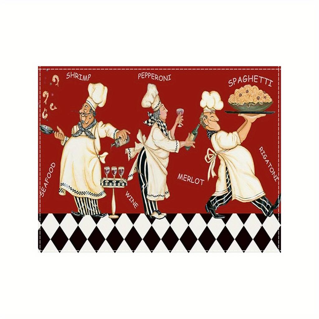 Retro Italian Chef Mattress Red Bottom Black and White Grid Waterproof Table Mat Restaurant Theme Insulated Mattress