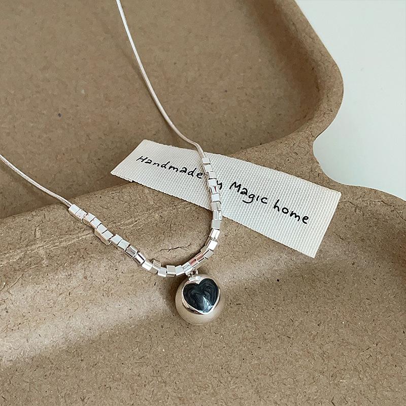 Collier Pendentif Amour Goutte d'Huile Boule Perlée Argent Cassé Féminin Simple Mode Haut Sens Polyvalent Chaîne de Cou Chaîne Clavicule