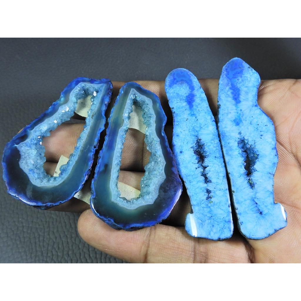 Dyed Slice Druzy Agate Matched Pair Cabochon Loose Gemstone 2Pair Lot 213Cts A-719