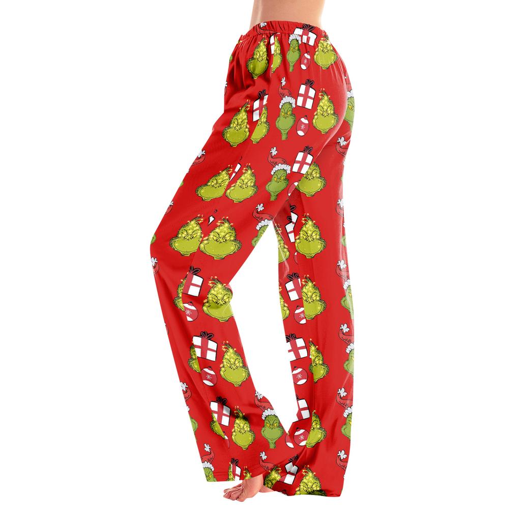 Adult Fashion Loose Christmas Printed Casual Pants Home Pajama Pants (No Drawstring)