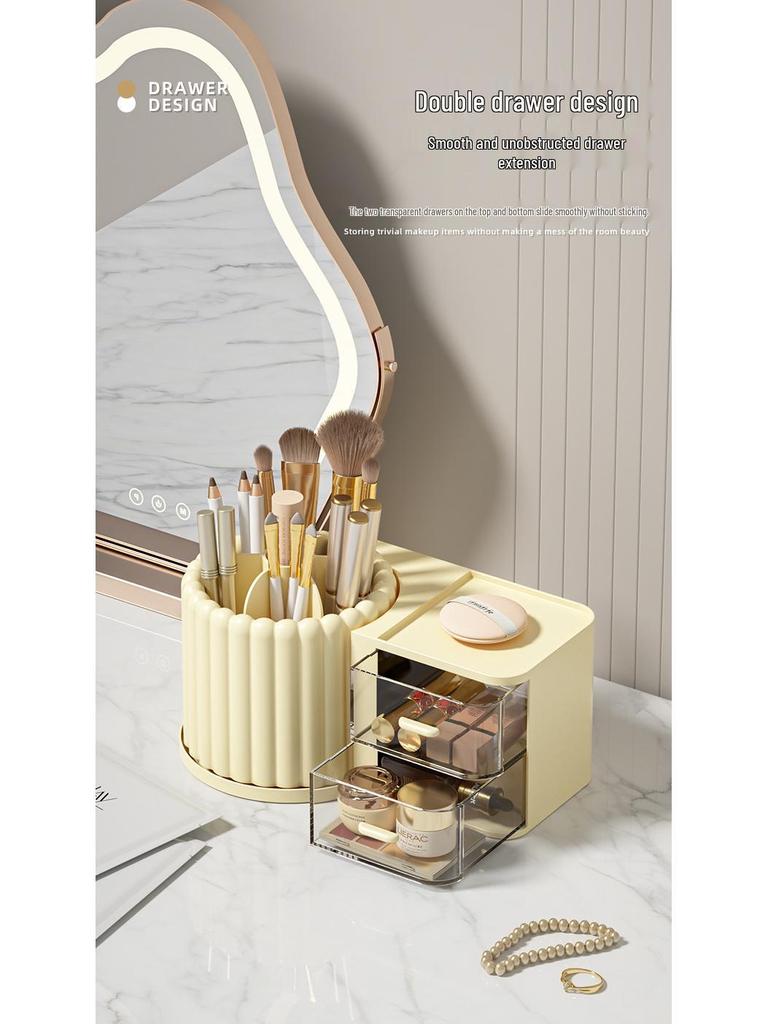 Rotating Light Luxury Skincare Organizer with Pen Holder