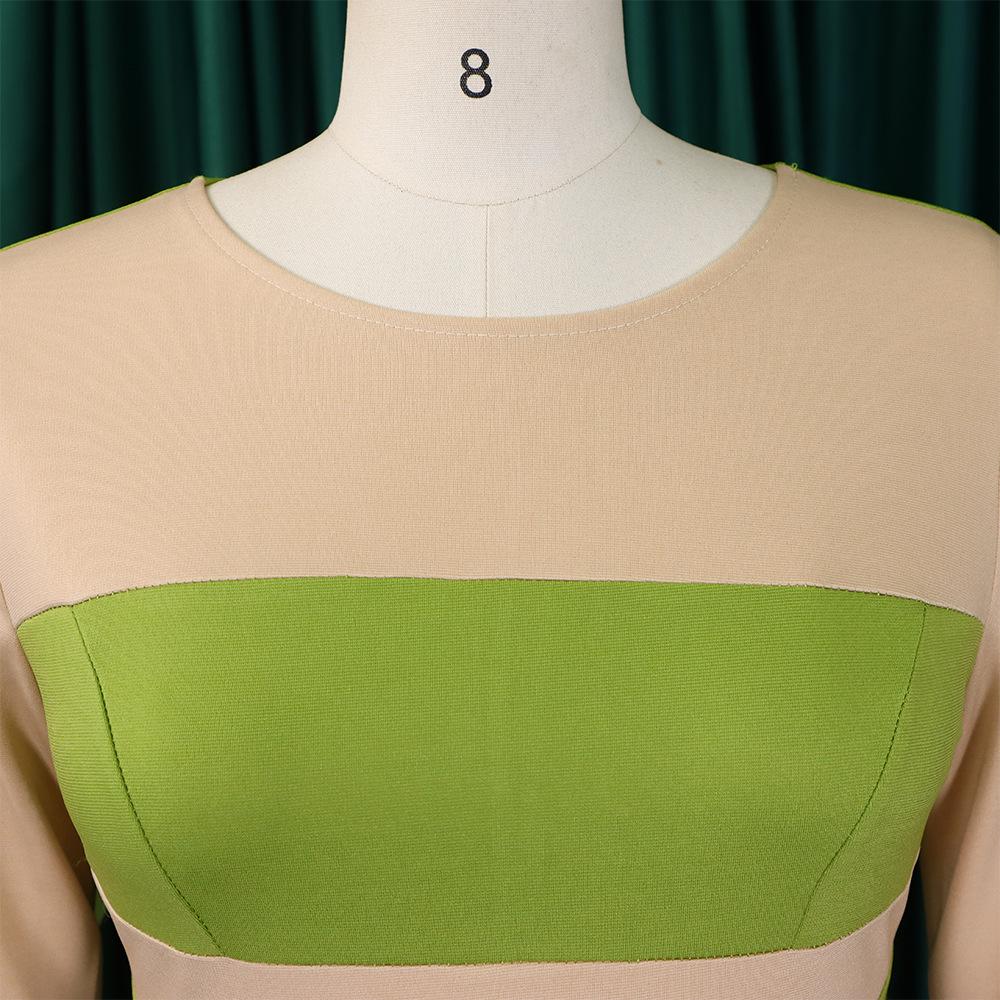 Large Size Women Spring Autumn Fashion Patchwork Dress Ladies One Piece Medium Sleeves Slit Sheath Dress